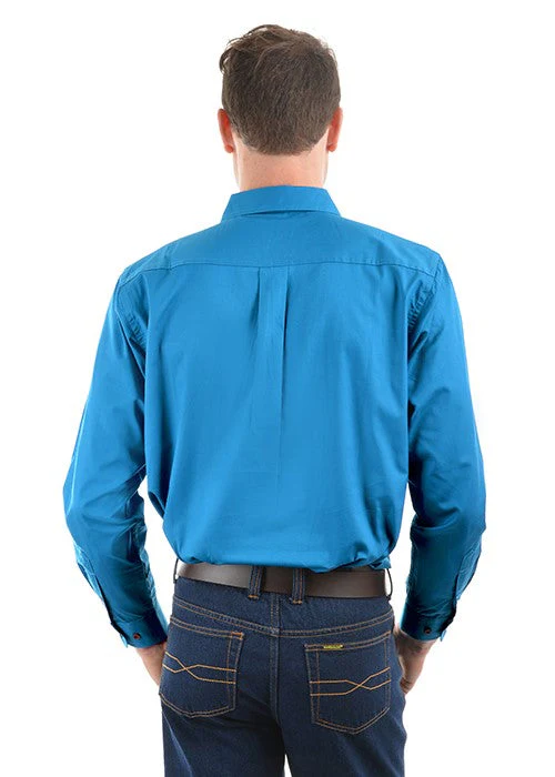 Hard Slog Men's Half Placket Light Cotton Long Sleeve Shirt Bright Blue - Image 3