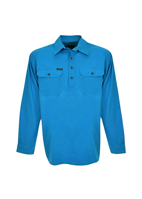 Hard Slog Men's Half Placket Light Cotton Long Sleeve Shirt Bright Blue - Image 5