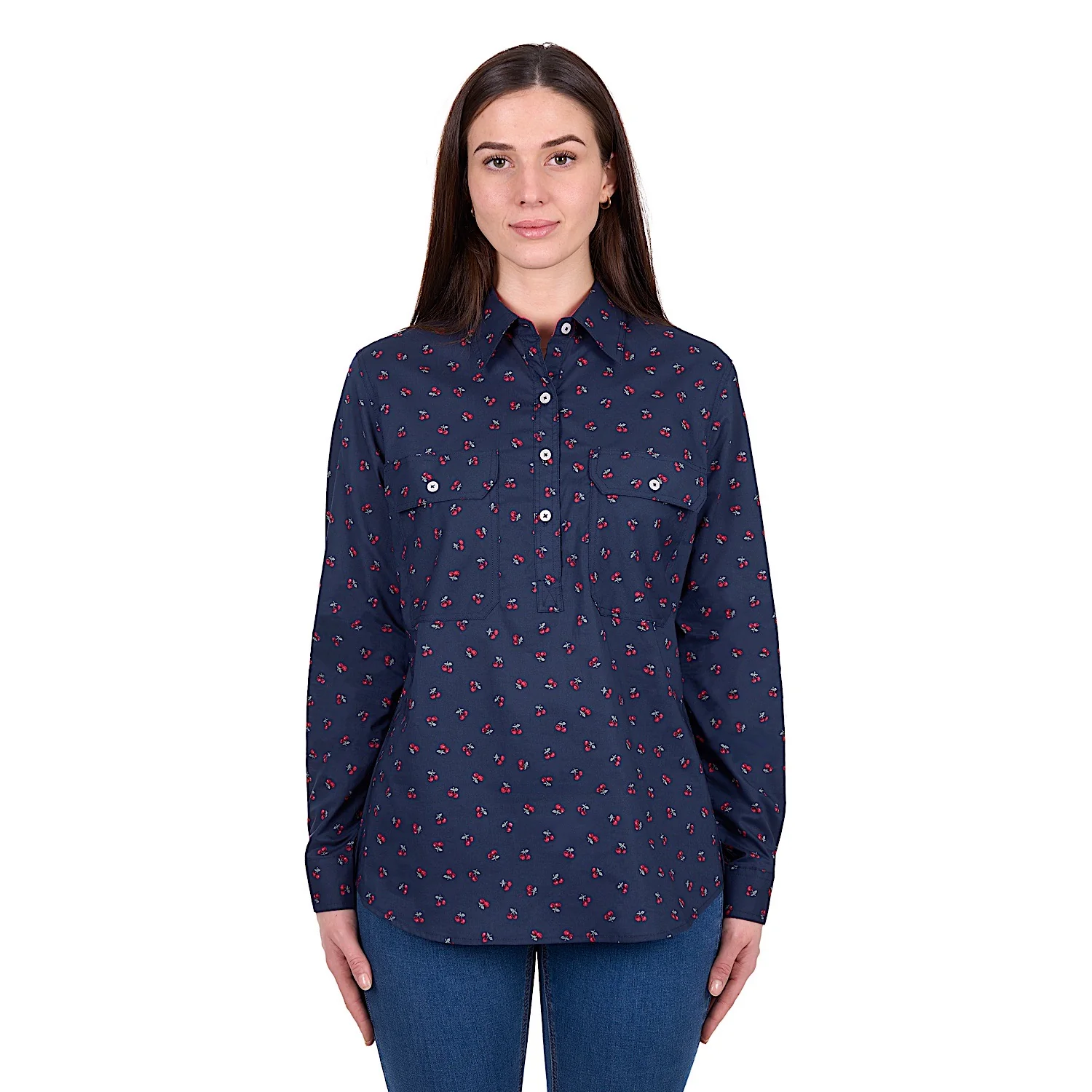 Hard Slog Women's Cherry 1/2 Placket Shirt - Dark Navy - Image 2
