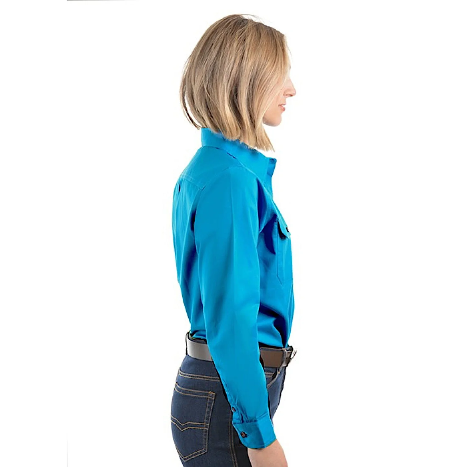 Hard Slog Women's Half Placket Light Cotton Shirt - Bright Blue - Image 2