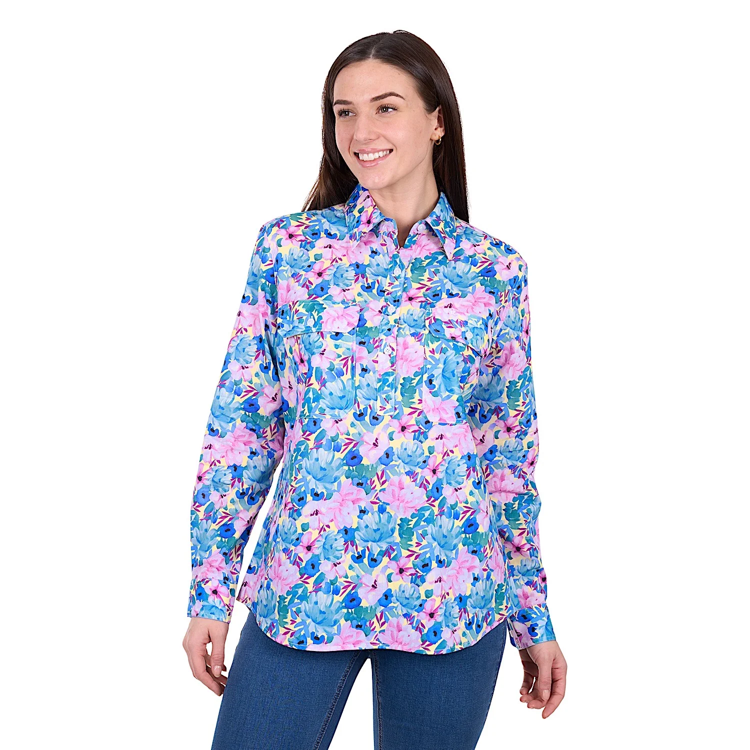 Hard Slog Women's Trixie 1/2 Placket Shirt - Blue/Multi