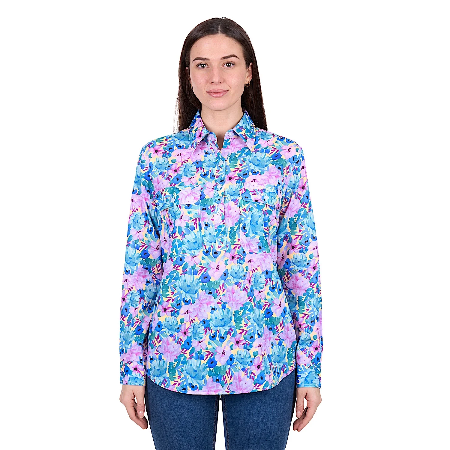 Hard Slog Women's Trixie 1/2 Placket Shirt - Blue/Multi - Image 2