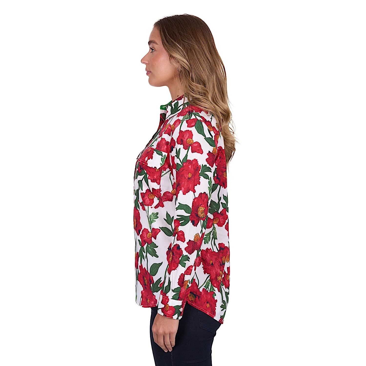 Hard Slog Women's Zoe Half Placket Long Sleeve Shirt - Red - Image 3