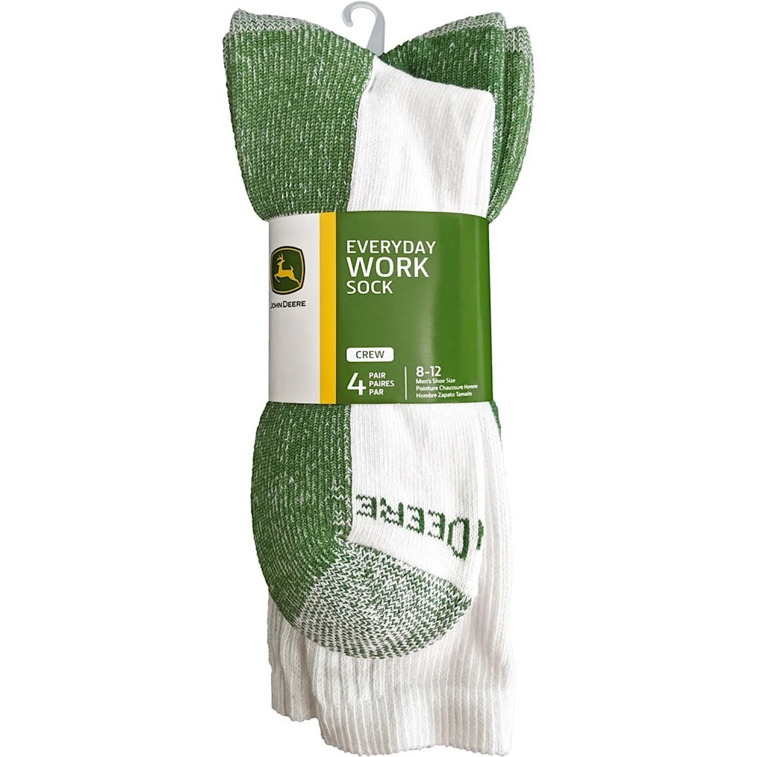 John Deere White/Green Crew 4 Pack Work Socks (Cotton Blend) - Image 2