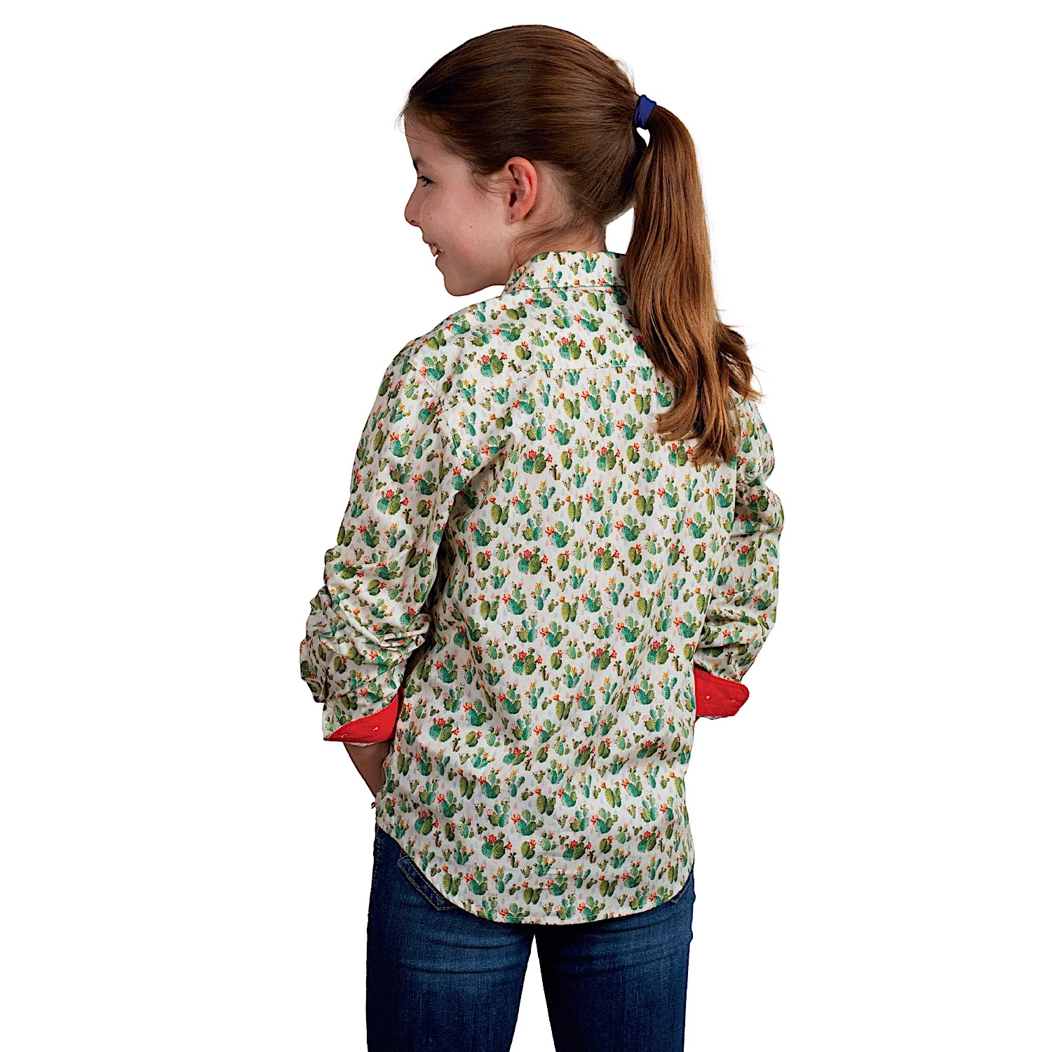 Just Country Girl's Harper Half Button Print Work Shirt - Cream Cactus - Image 2