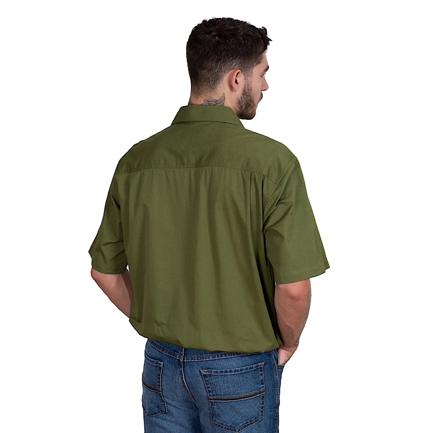 Just Country Mens Adam 1/2 Button Short Sleeve Work Shirt - Olive - Image 2