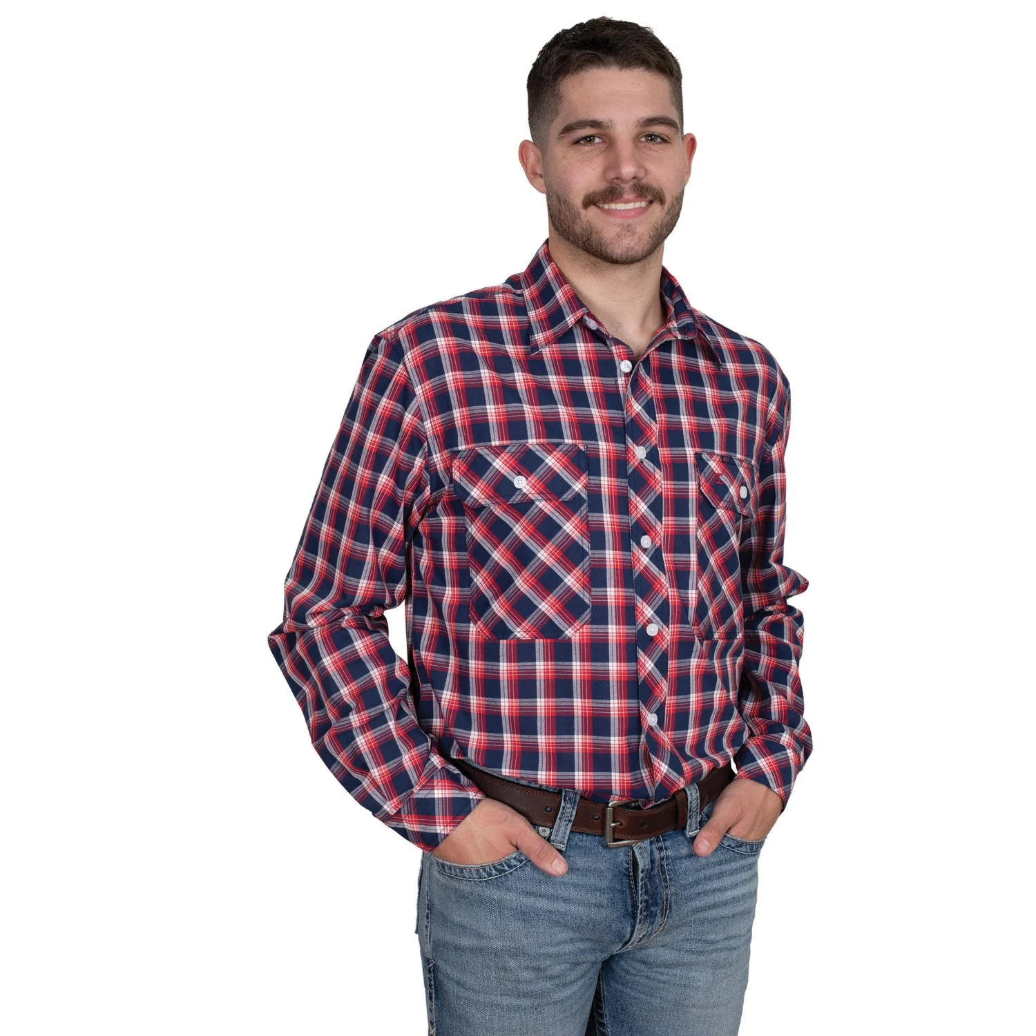 Just Country Men's Austin Full Button Print Workshirt - Red Plaid