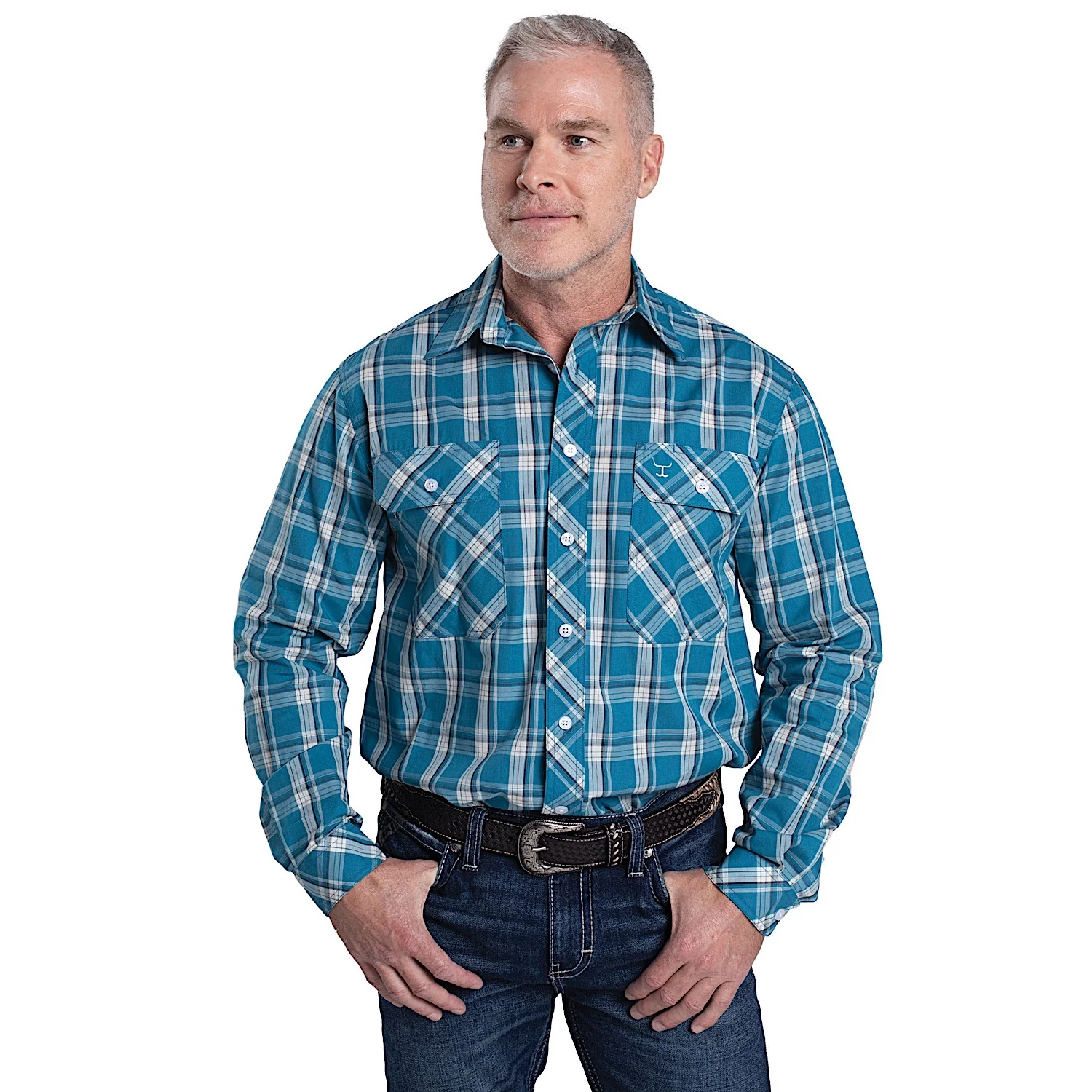 Just Country Men's Austin Full Button Workshirt - Plaid Petrol