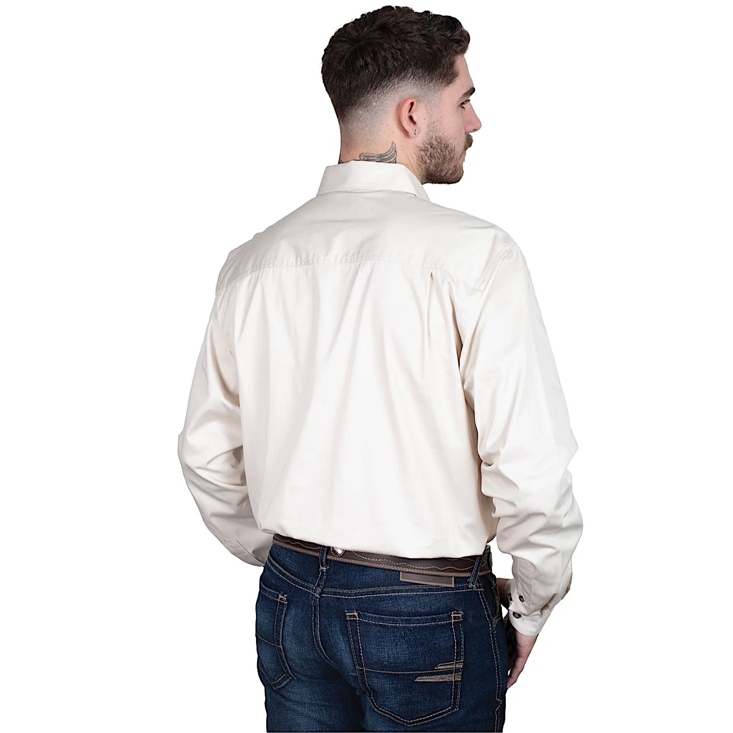 Just Country Mens Cameron 1/2 Button Work Shirt - Oat - Image 2