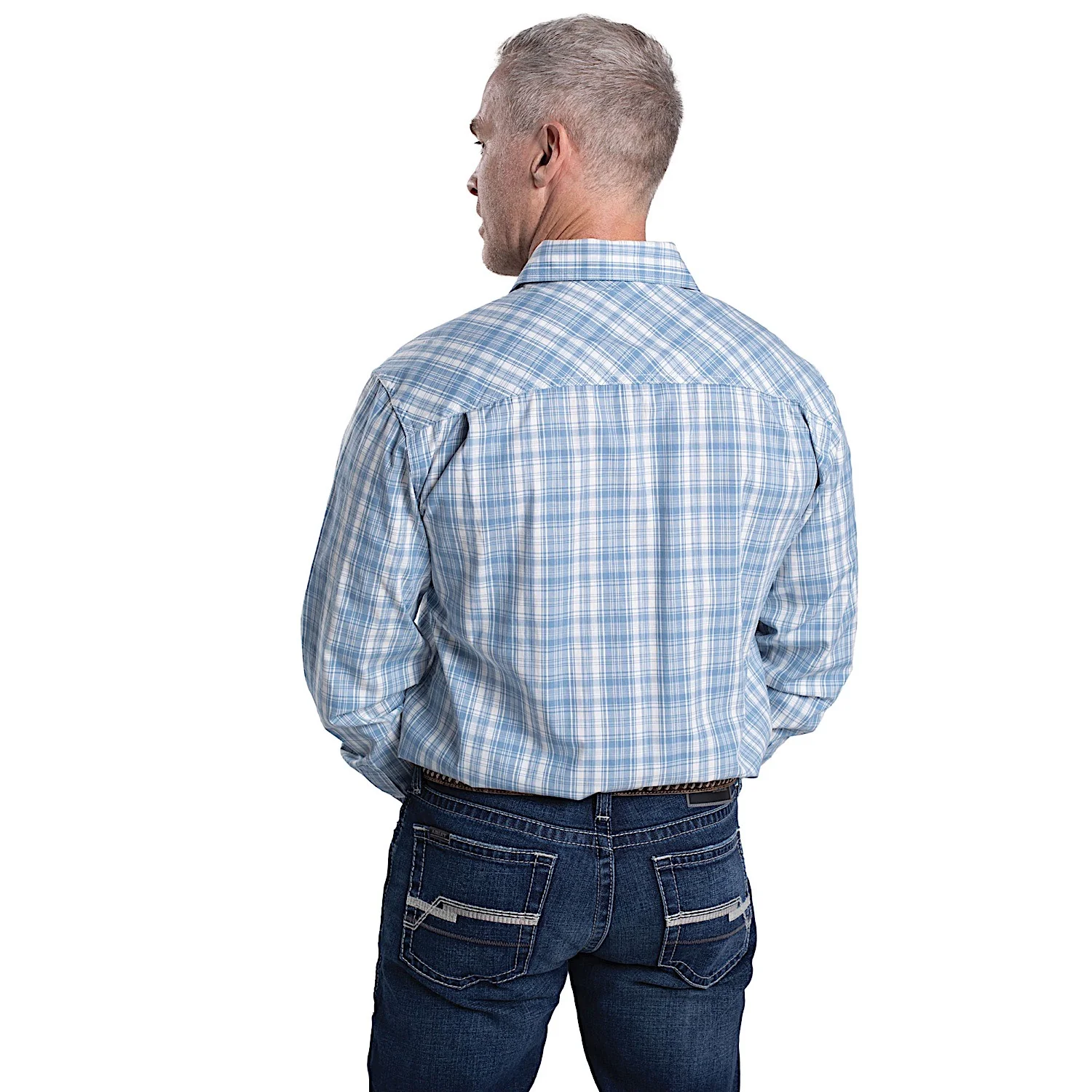 Just Country Men's Full Button Plaid Workshirt - Cornflower/White Plaid - Image 2