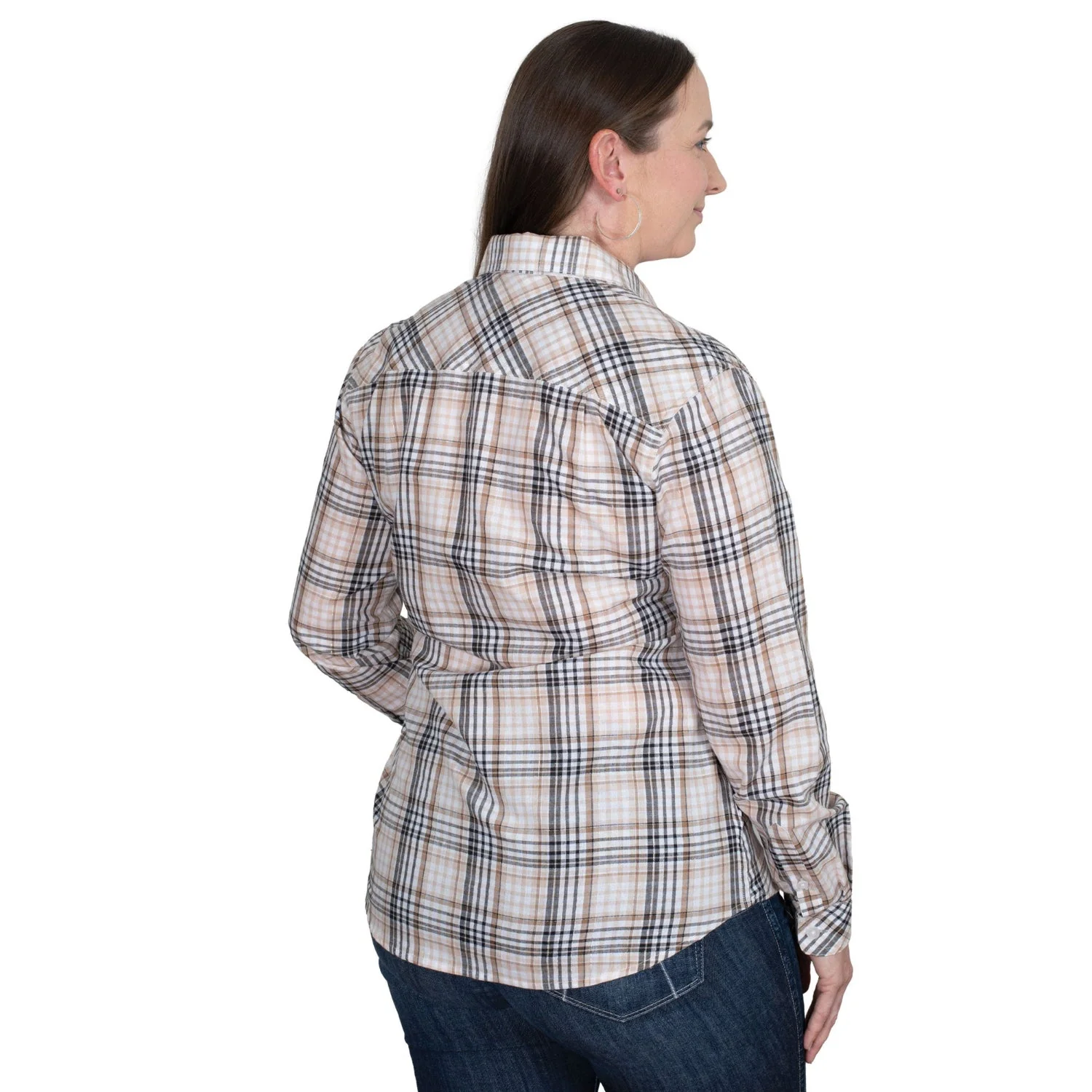 Just Country Women's Abbey Full Button Print Work Shirt - Fawn Lurex Plaid - Image 2