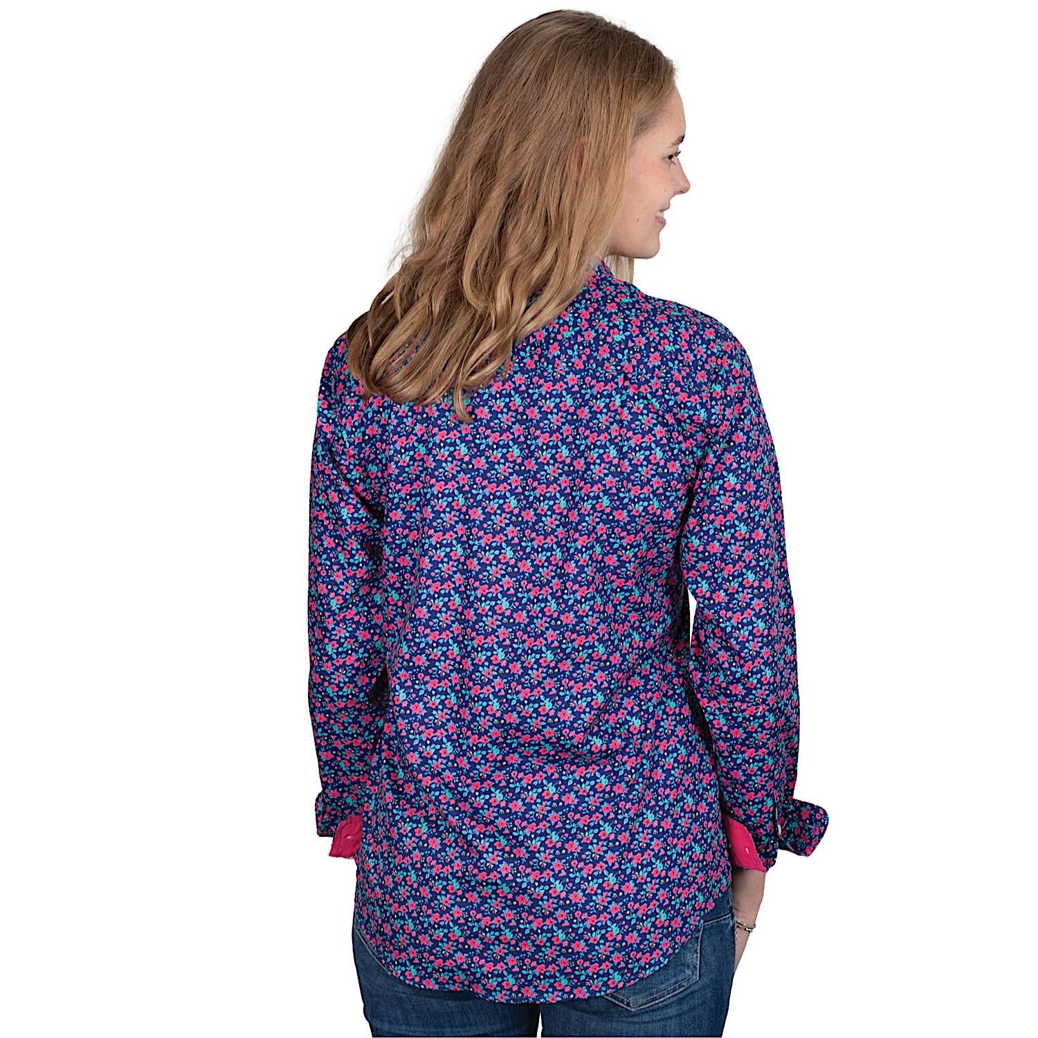 Just Country Women's Abbey Full Button Print Workshirt - Navy Pansies/Hot Pink - Image 2