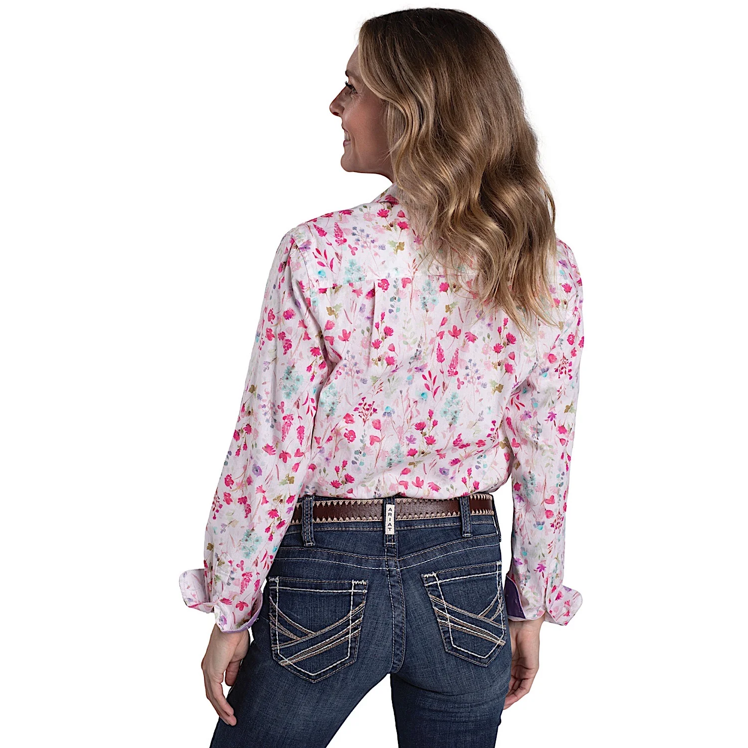 Just Country Women's Abbey Full Button Print Workshirt - White Wildflowers/Orchid - Image 2
