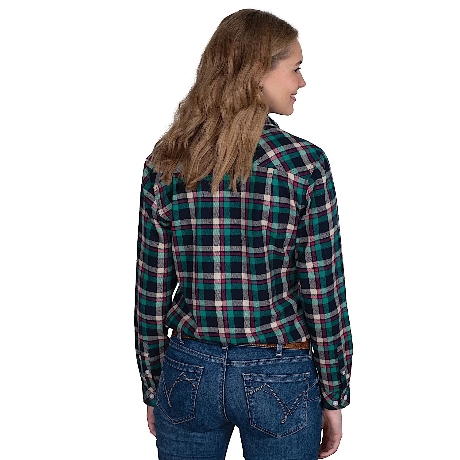 Just Country Women's Brooke Flannel Shirt - Plaid Navy / Green / Tan - Image 2