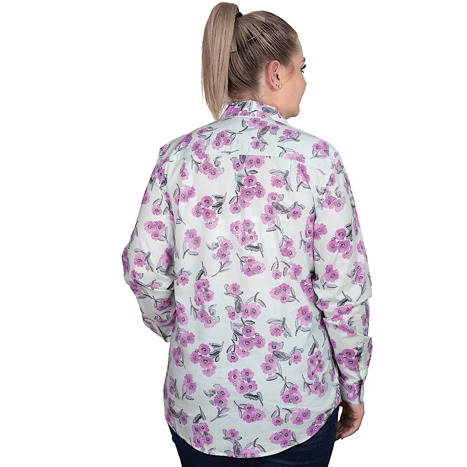Just Country Women's Georgie Half Button Work Shirt - Sea Mist Watercolour Blooms - Image 2