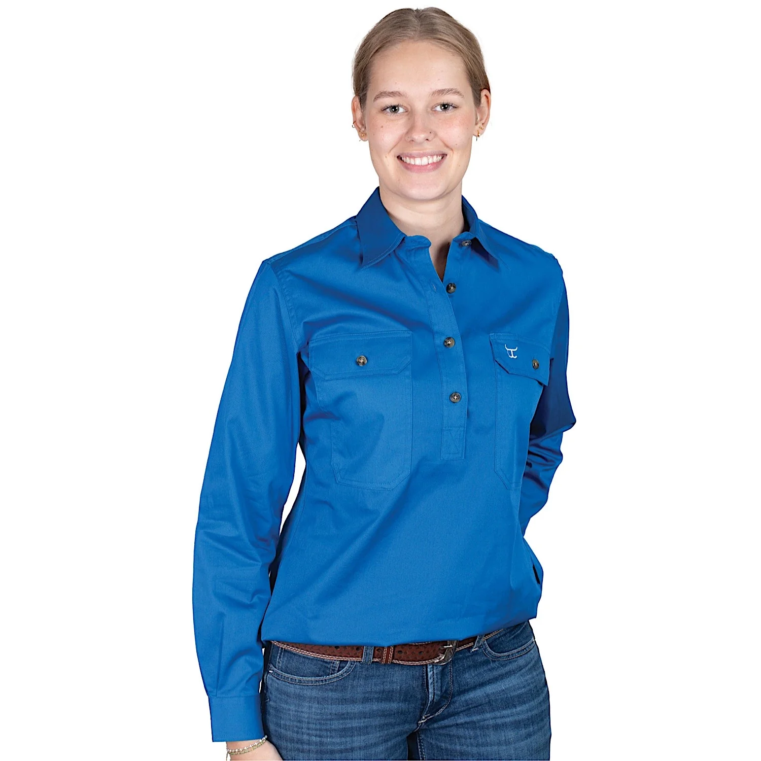 Just Country Women's Jahna Half Button Work Shirt - Nautical Blue