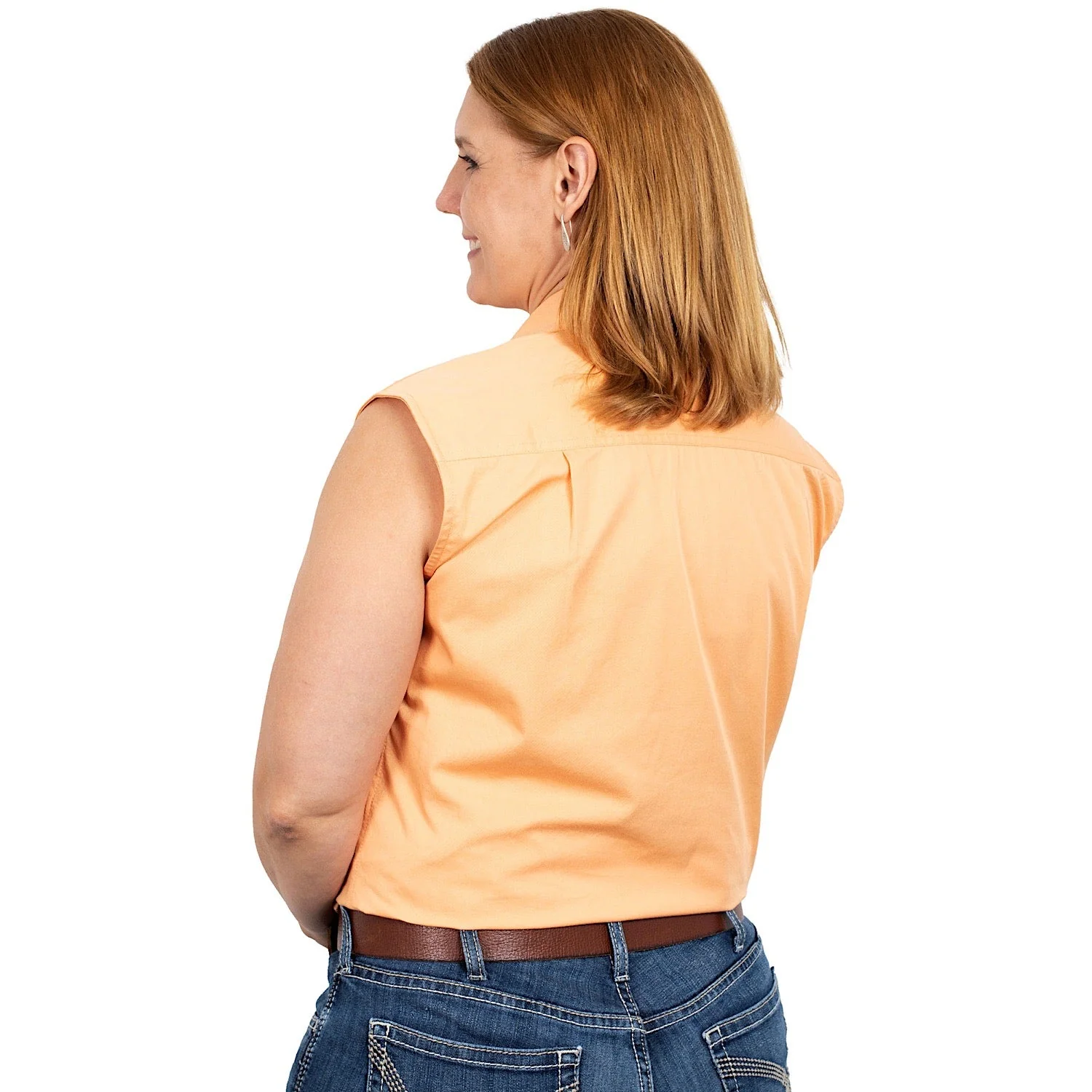 Just Country Womens Kerry Sleeveless Half Button Work Shirt Peach - Image 2