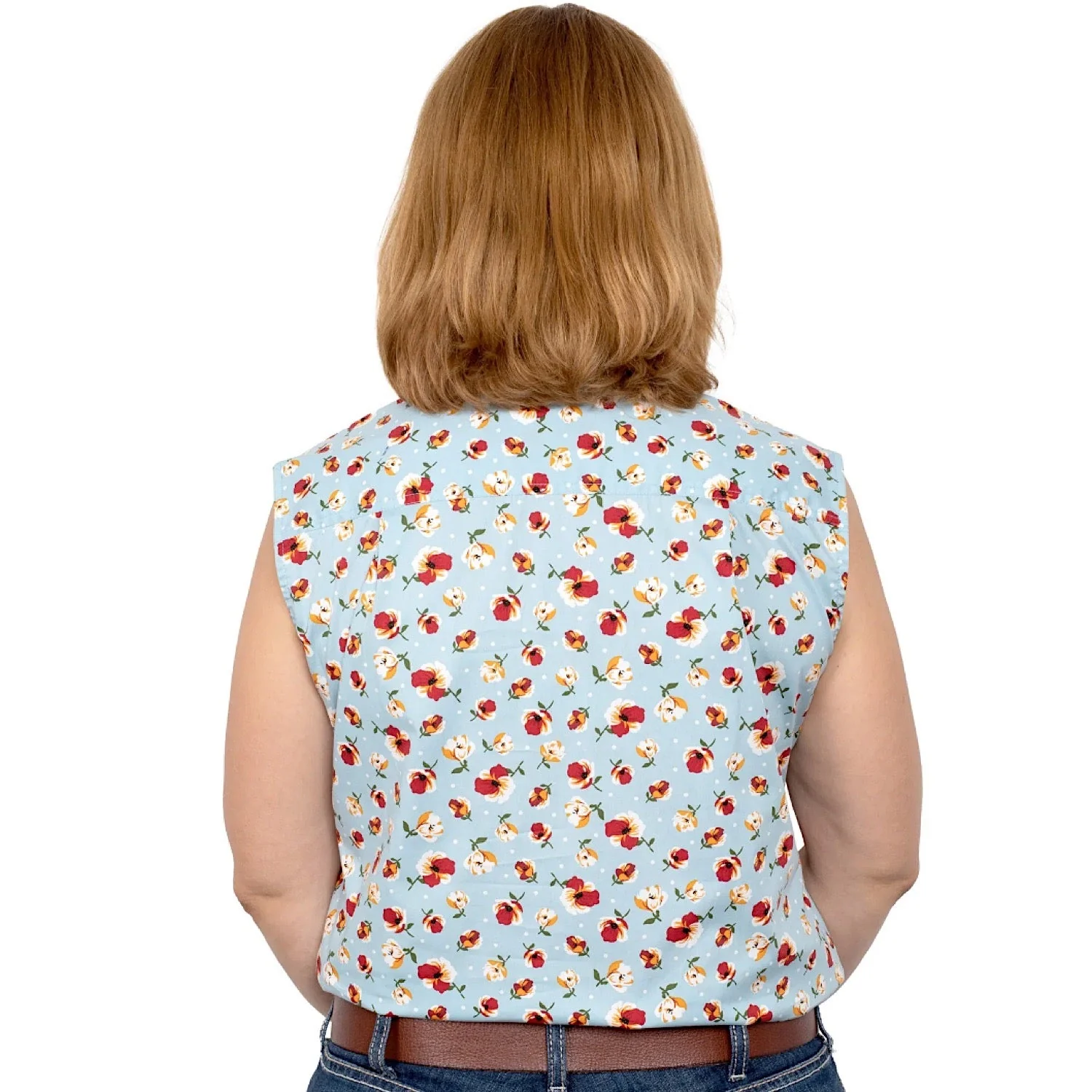 Just Country Womens Lilly Half Button Sleeveless Print Work Shirt Sea Salt Poppy - Image 2