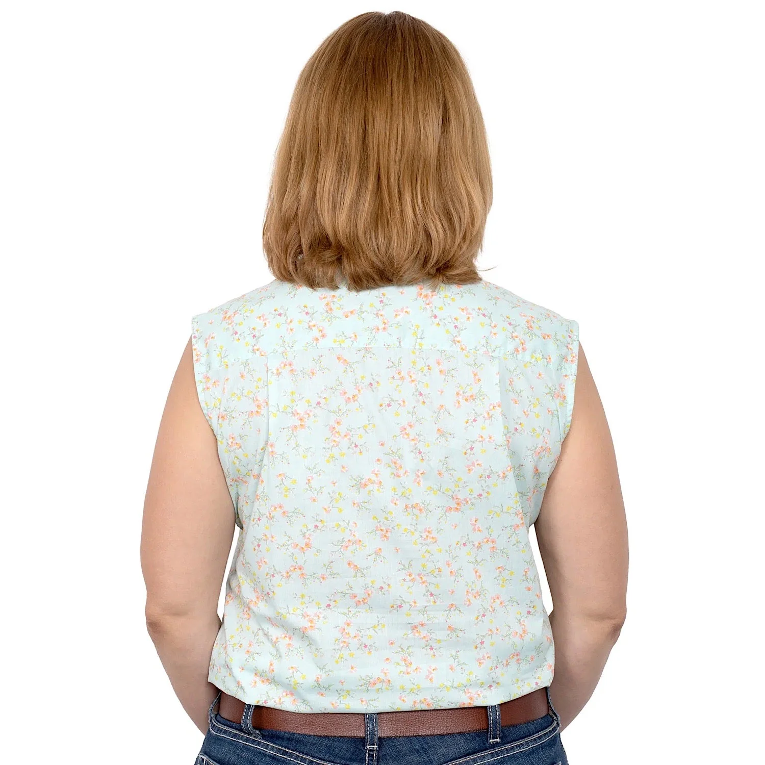 Just Country Women's Lilly Half Button Sleeveless Print Work Shirt - Spearmint Wax Flowers - Image 2
