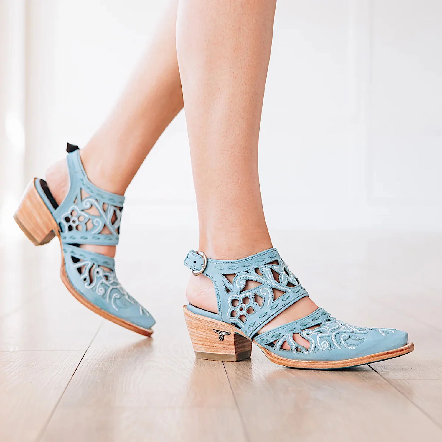 Lane Boots Robin Cut Out Slingback Mule - Washed Denim - Image 2