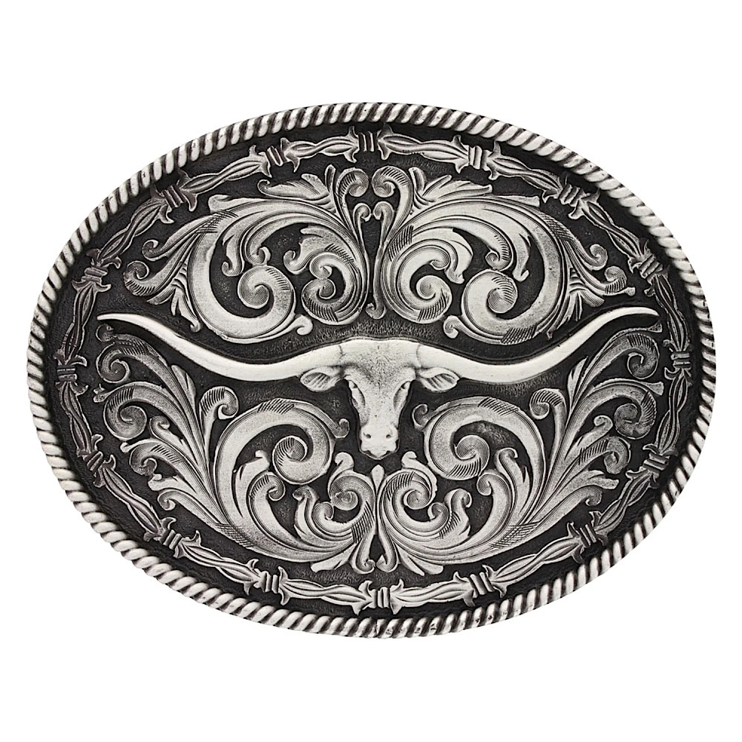 Montana Silversmiths Western Attitude Longhorn Buckle - Antique Silver
