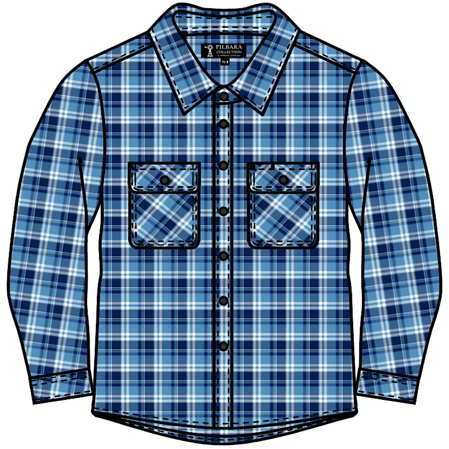 Pilbara Kid's Open Front Flannelette Shirt - Navy/Blue/White