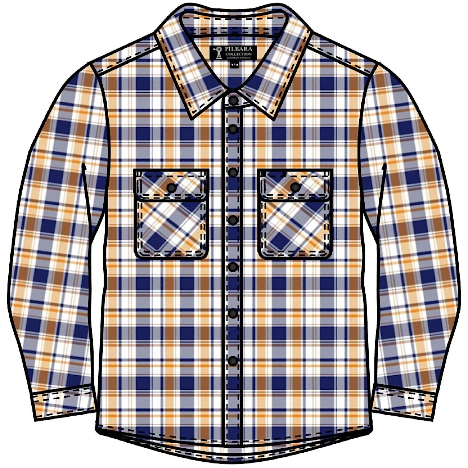 Pilbara Kid's Open Front Flannelette Shirt - Navy / Yellow / White