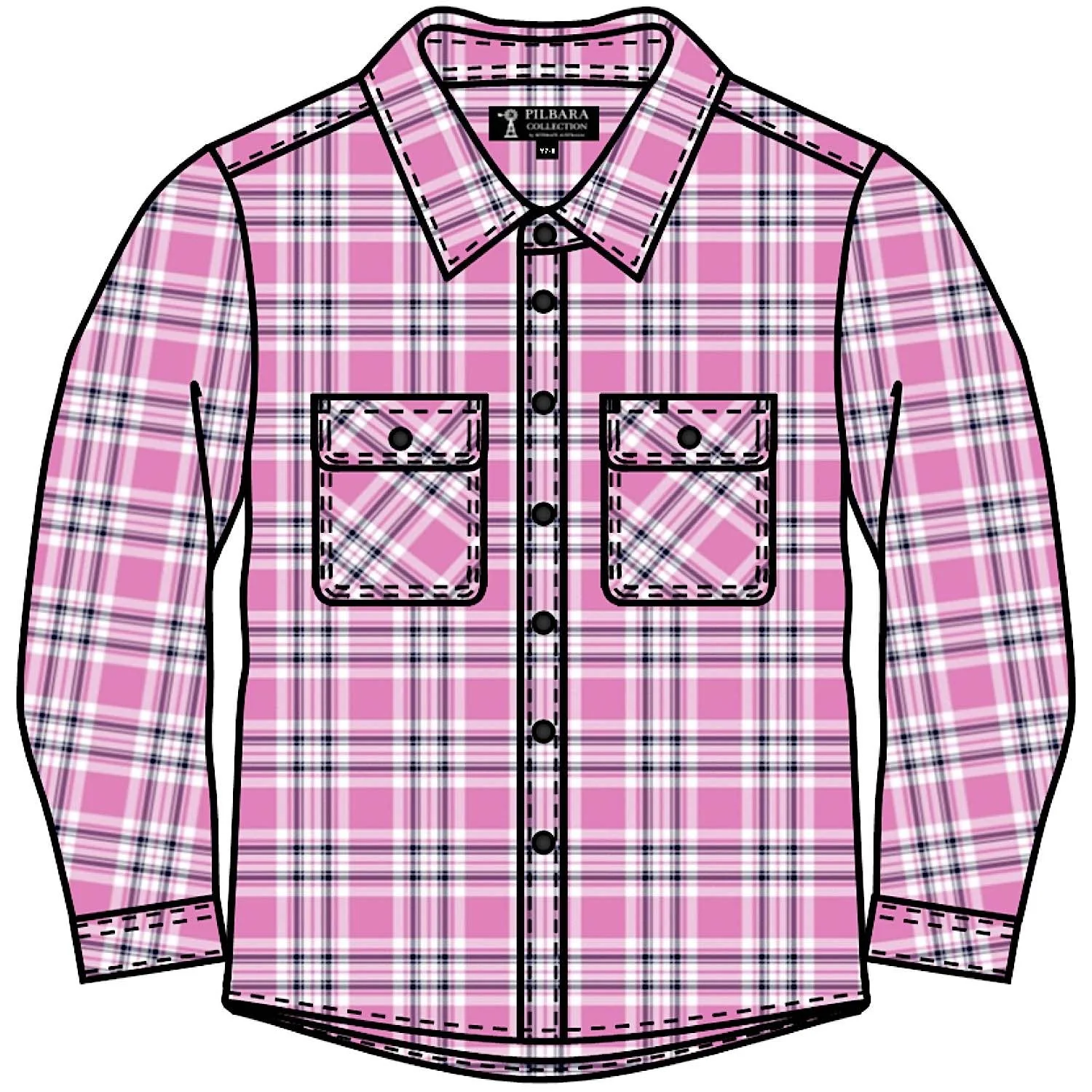 Pilbara Kid's Open Front Flannelette Shirt - Pink / Navy / White
