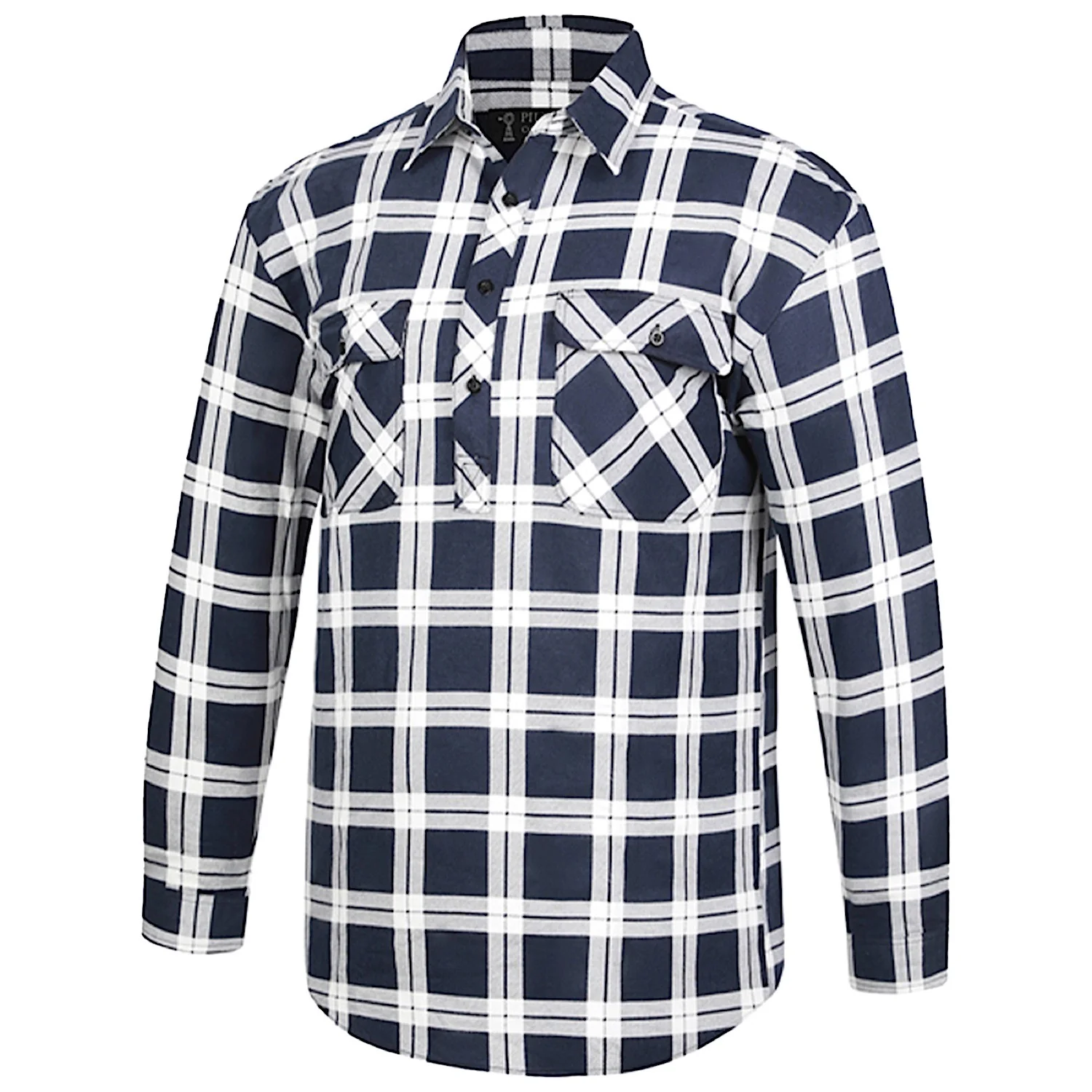 Pilbara Men's Closed Front Flannelette Shirt - Navy/White