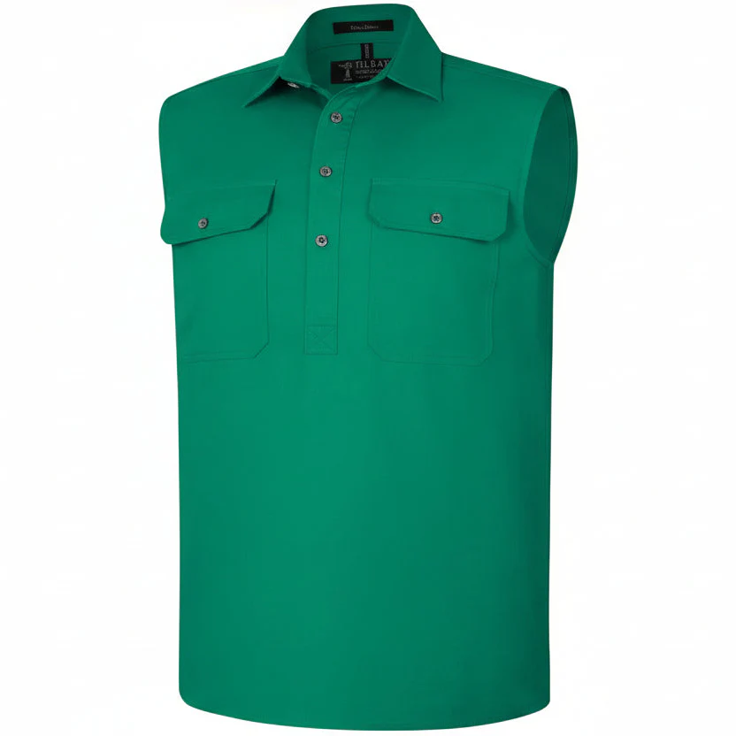 Pilbara Men's Closed Front Sleeveless Shirt - Kelly Green