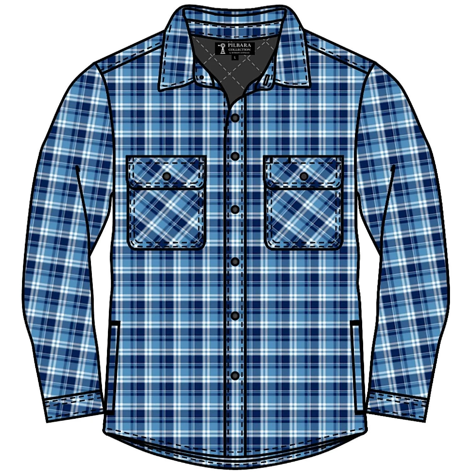 Pilbara Men's Full Button Flannelette Quilted Shirt - Navy / Blue / White