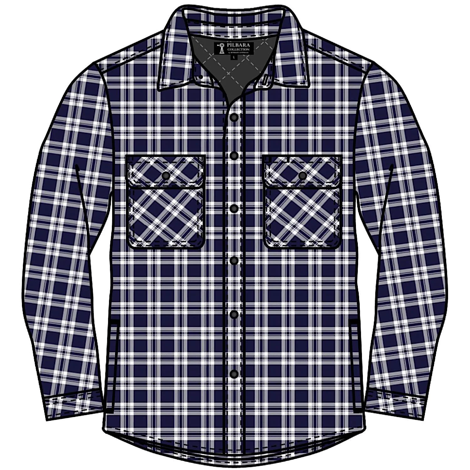 Pilbara Men's Full Button Flannelette Quilted Shirt - Navy/White