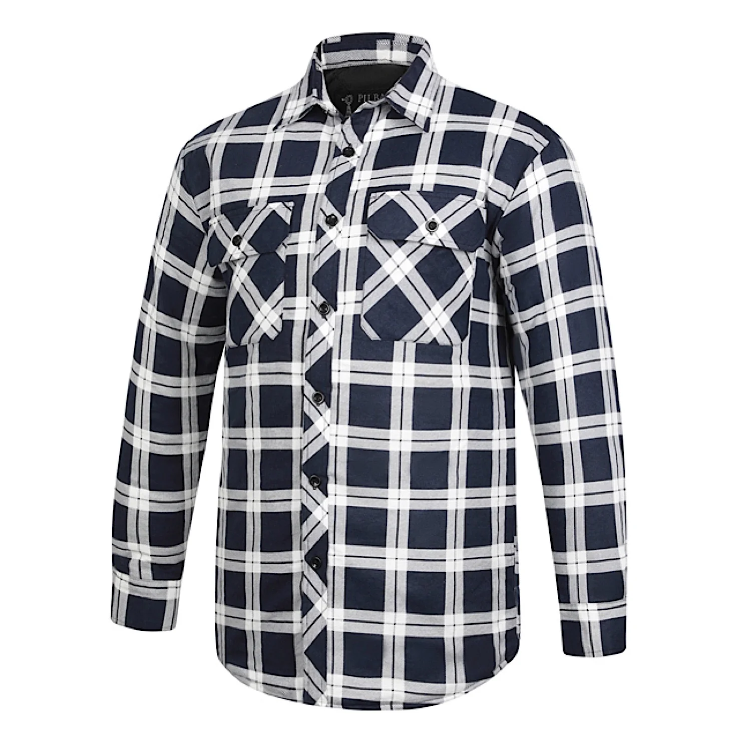 Pilbara Men's Full Button Flannelette Quilted Shirt - Navy / White