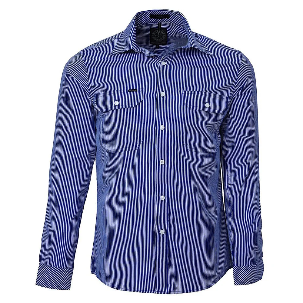 Pilbara Men's Dual Pocket Shirt - Royal-White Stripe