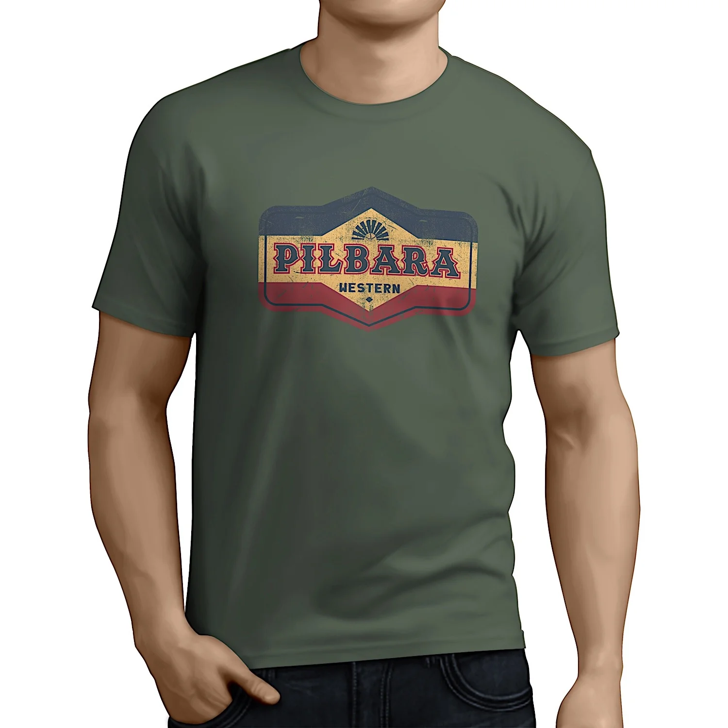 Pilbara Mens Oil Can T-Shirt - Light Olive