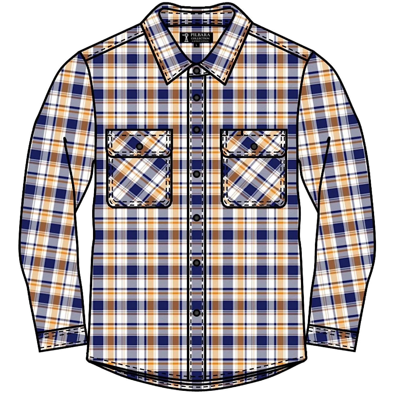 Pilbara Mens Open Front Flannelette Shirt - Navy/Yellow/White