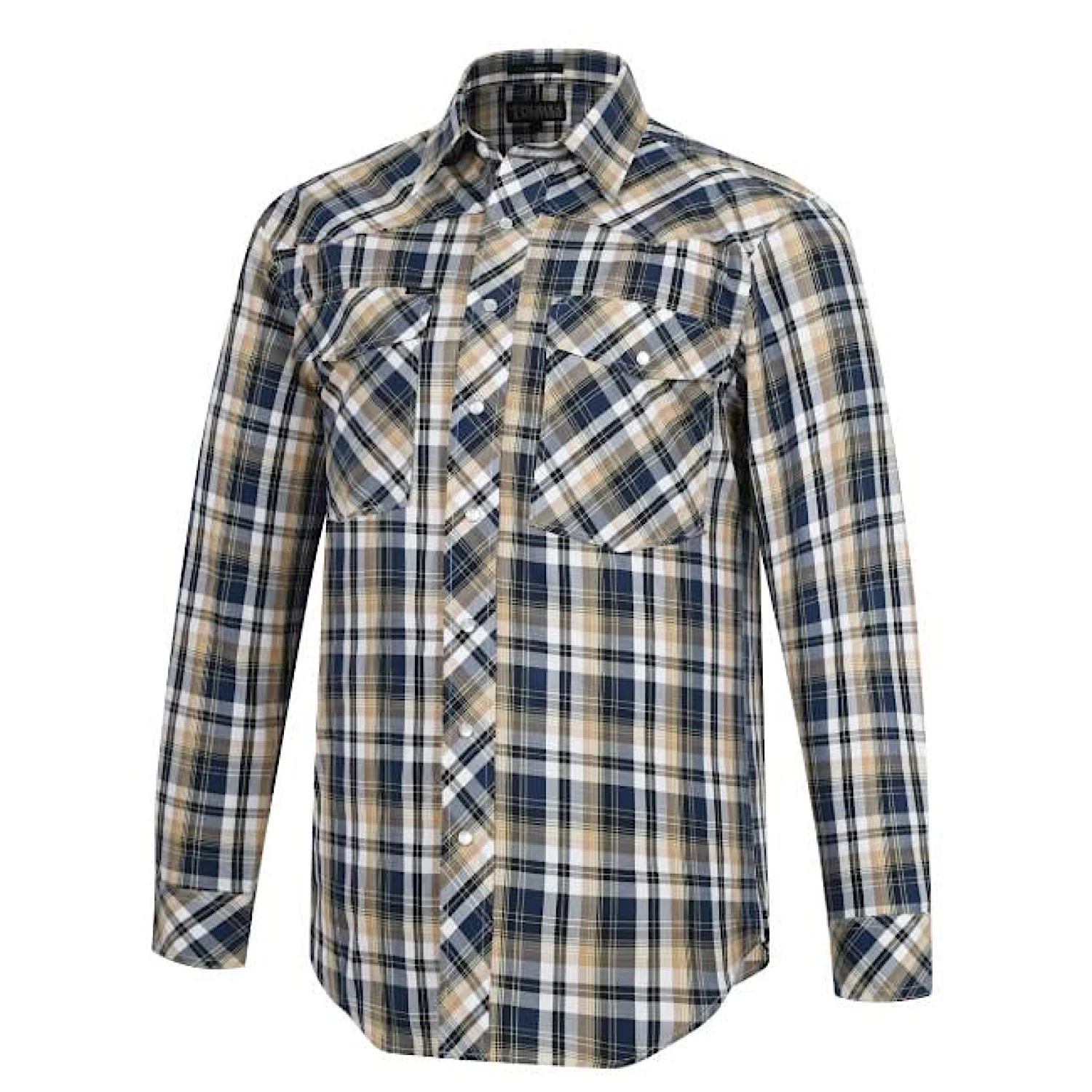 Pilbara Men's Snap Button Western Shirt - Brown/Navy/White