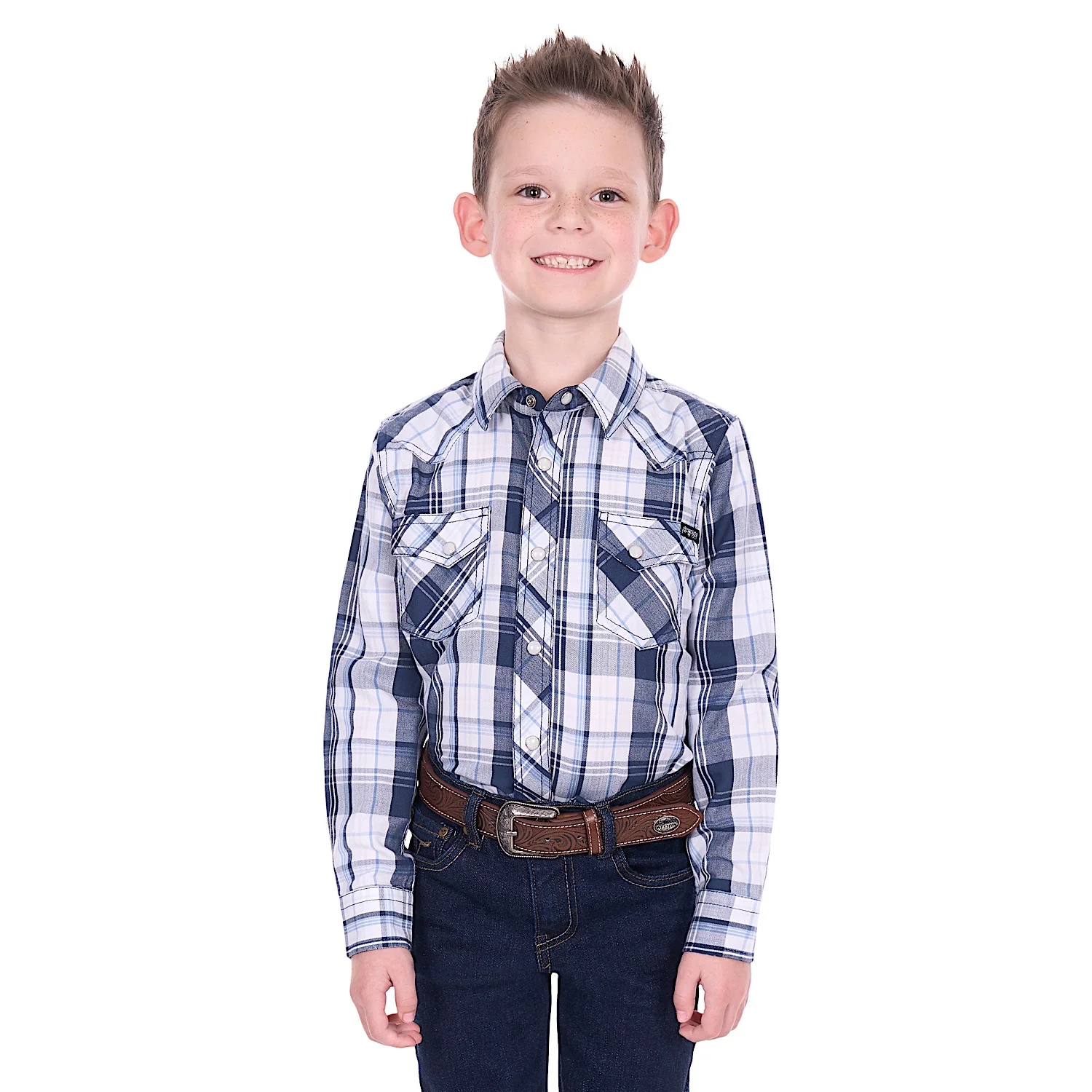 Pure Western Boy's Billy Shirt - Navy/White - Image 2