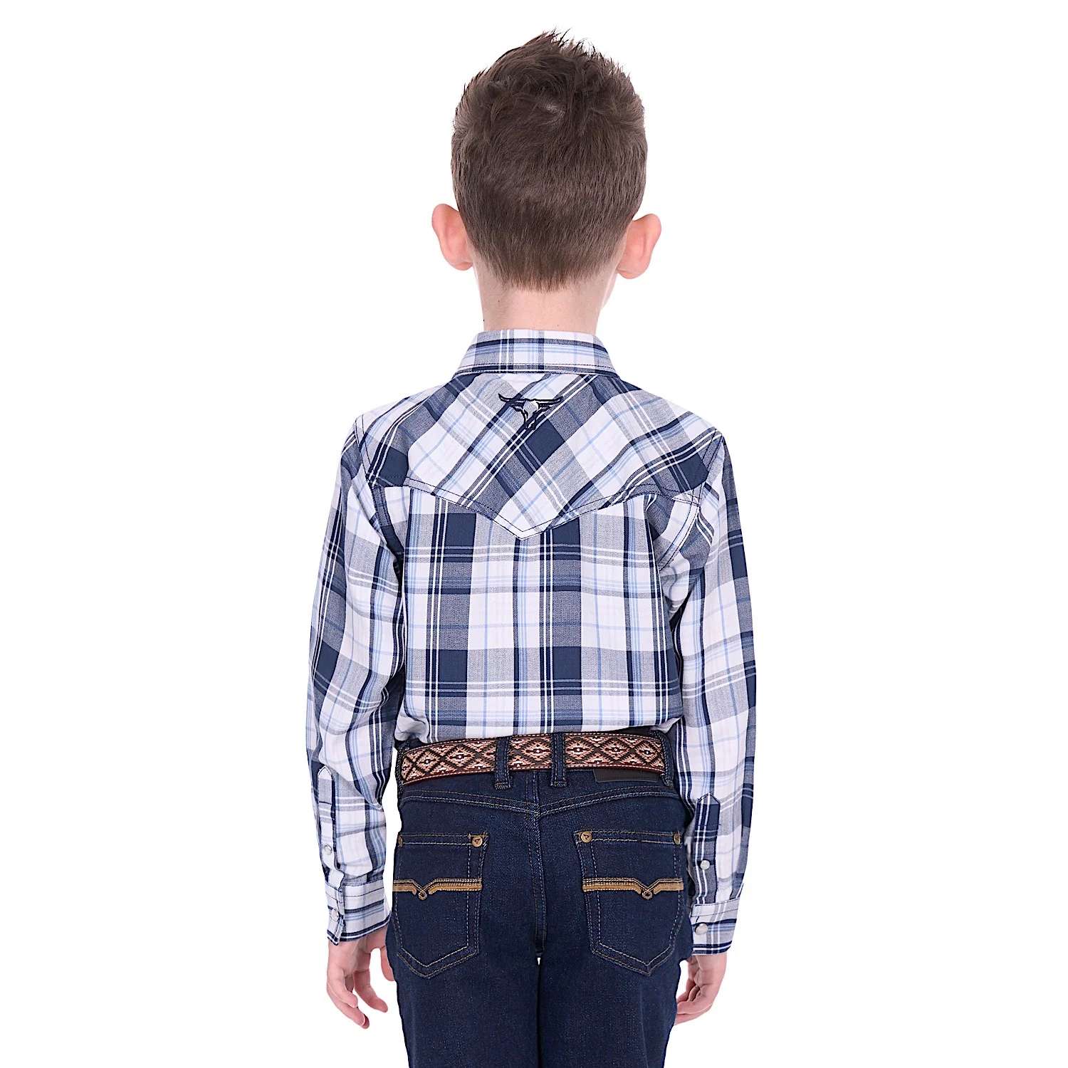 Pure Western Boy's Billy Shirt - Navy/White - Image 4