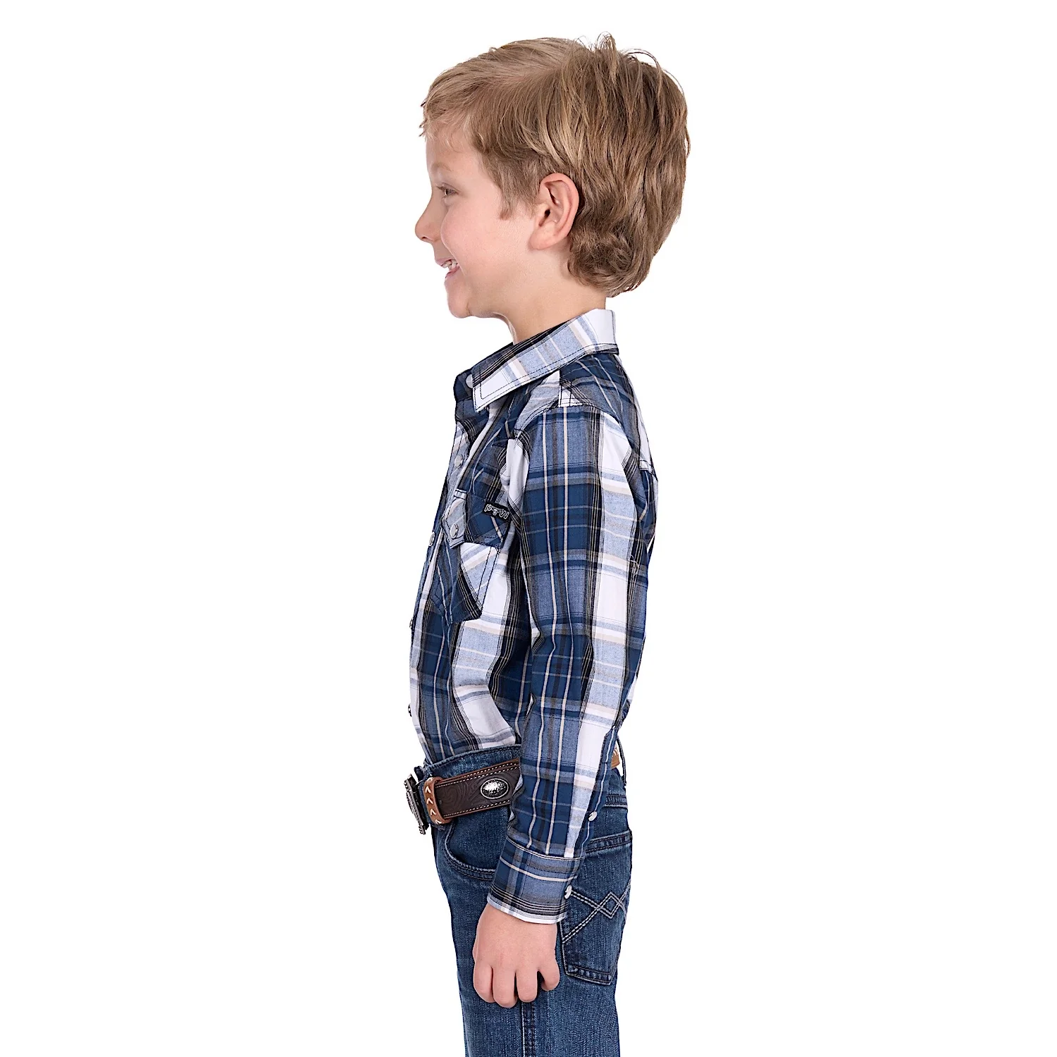 Pure Western Boy's Nicholas Shirt - Navy/Tan - Image 3
