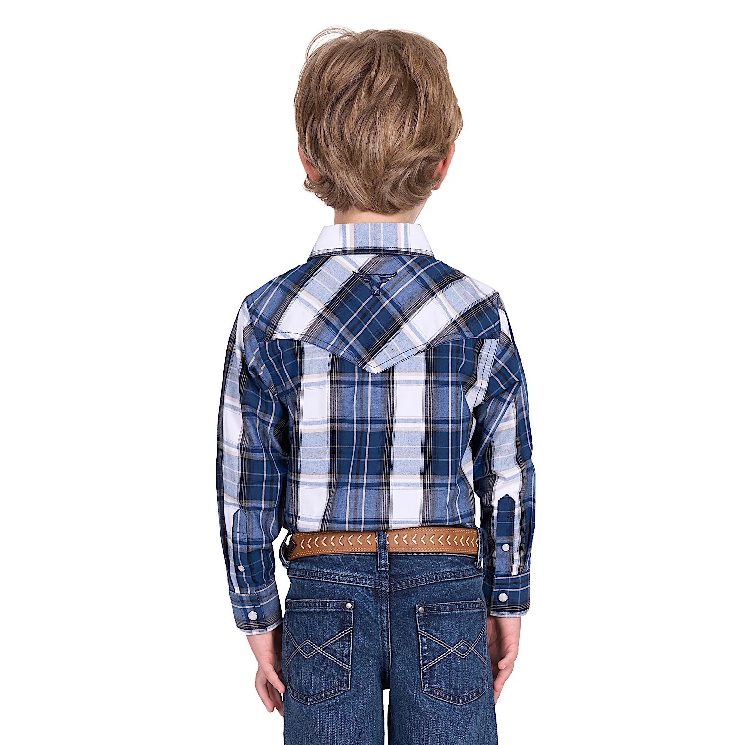 Pure Western Boy's Nicholas Shirt - Navy/Tan - Image 4