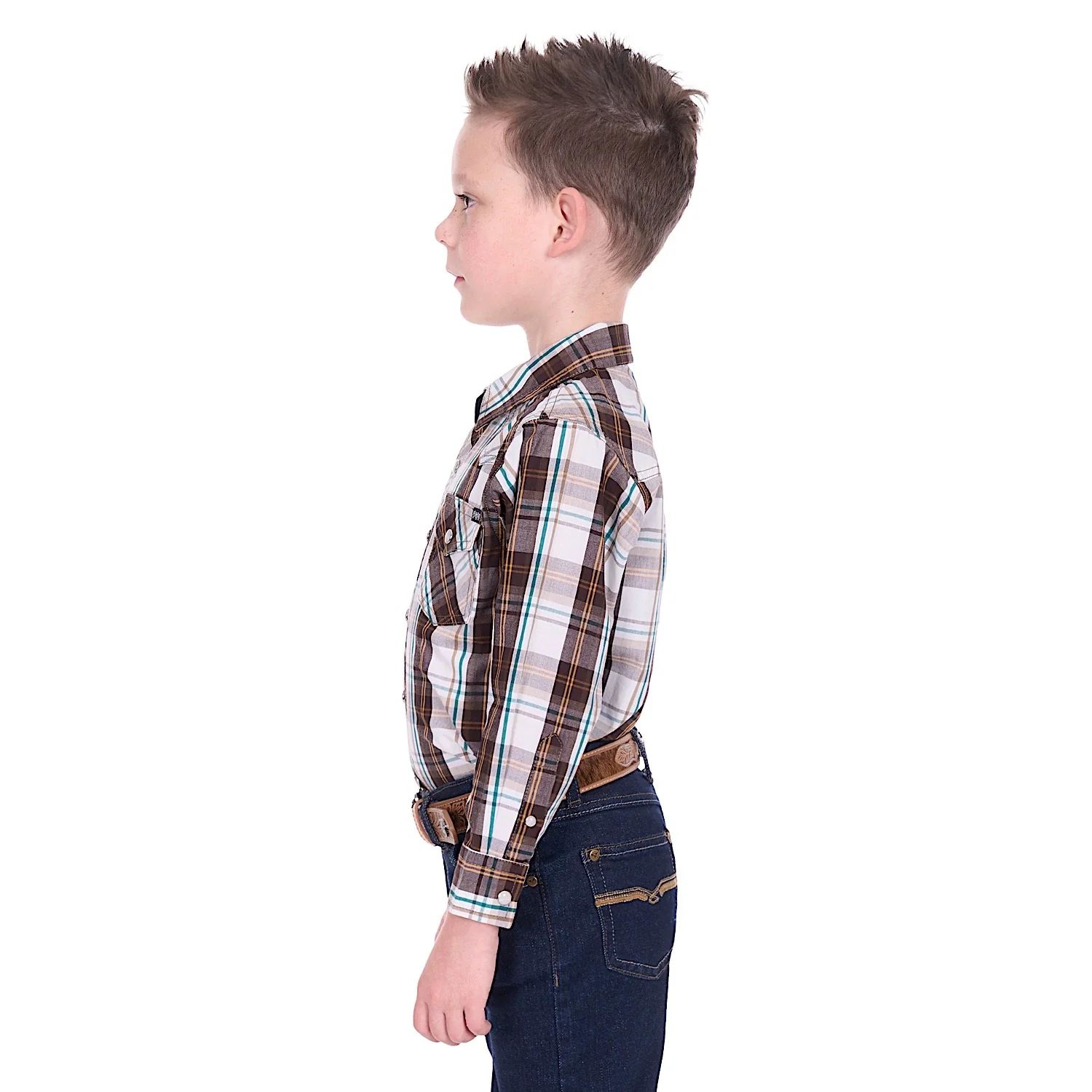 Pure Western Boy's Roger Shirt - Dark Tan/White - Image 3