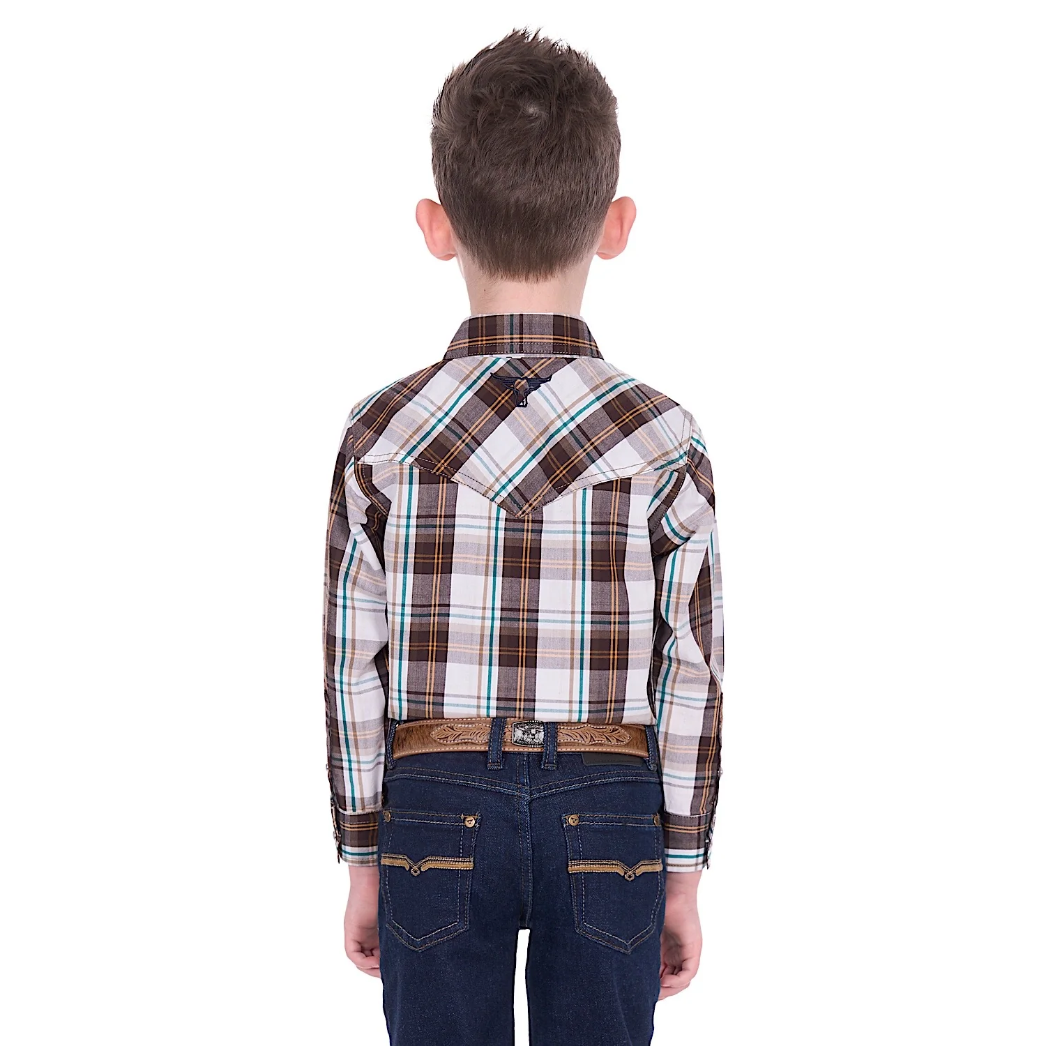 Pure Western Boy's Roger Shirt - Dark Tan/White - Image 4