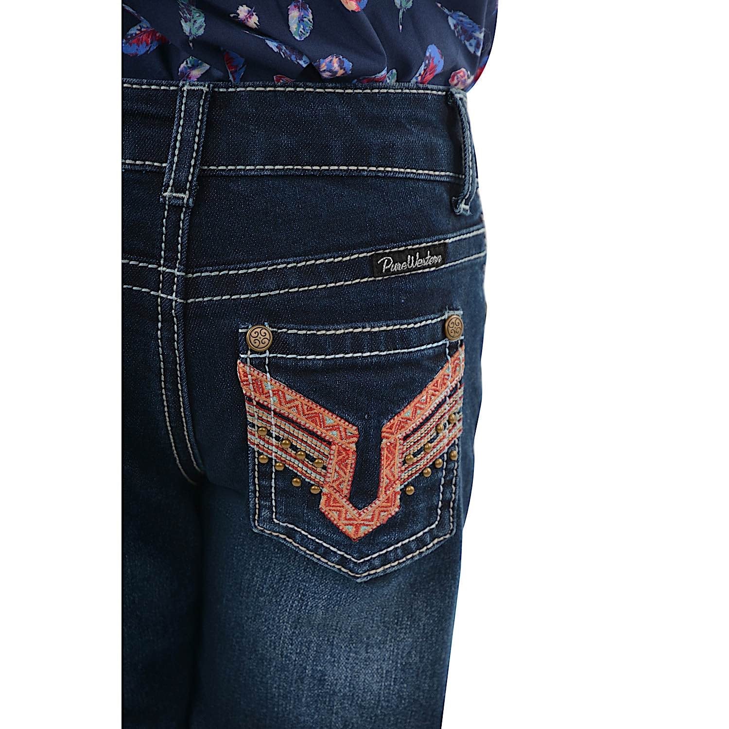 Pure Western Girl's Aztec Bootcut Jean - Darkest Night - Image 4