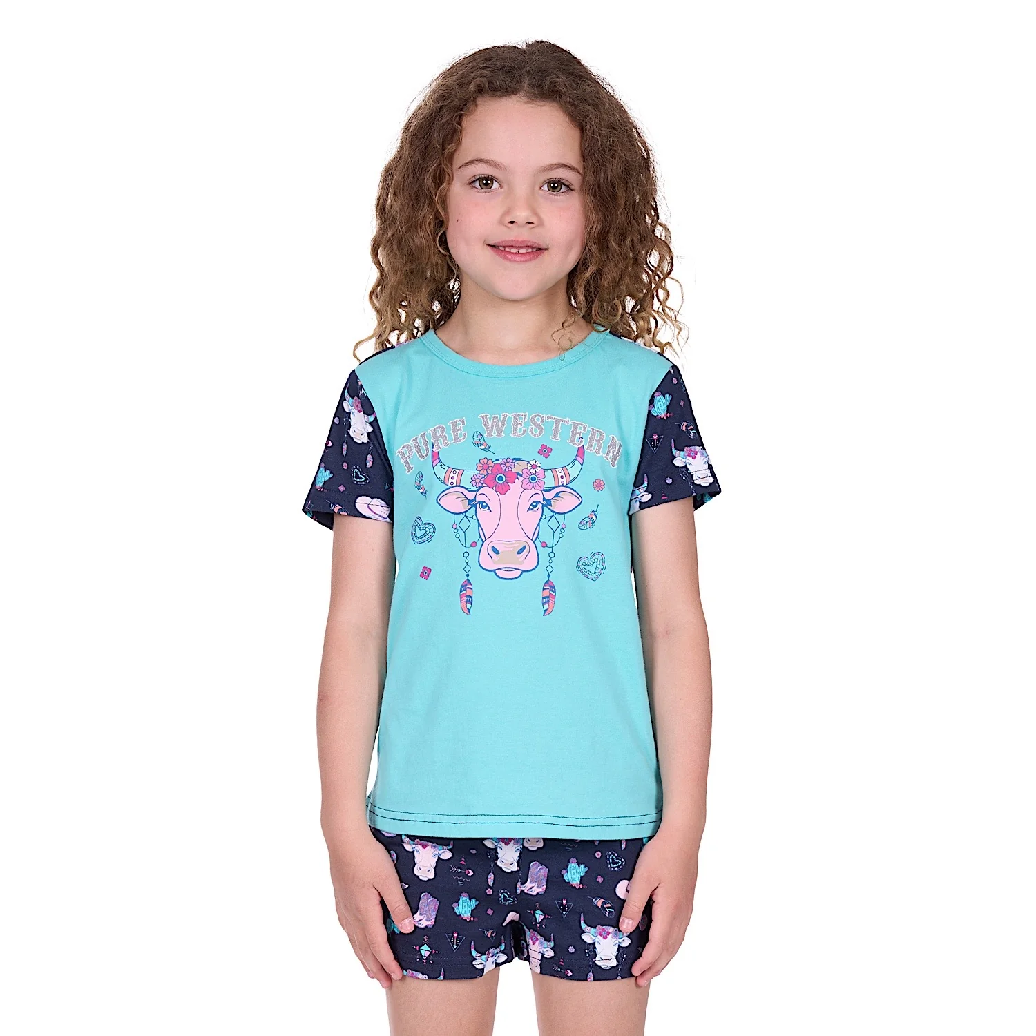 Pure Western Girl's Cowgirl Pyjamas - Navy/Aqua - Image 2
