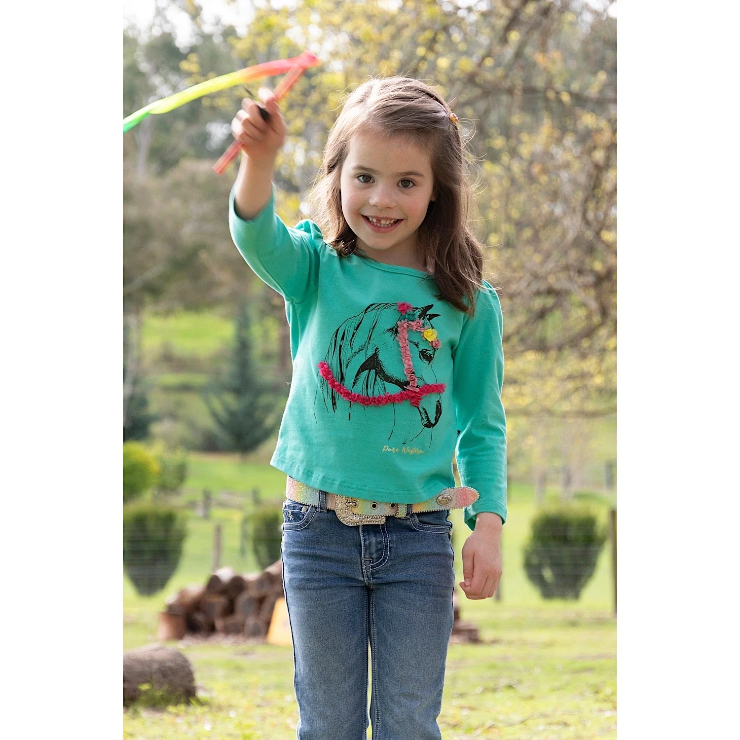 Pure Western Girl's Iva Long Sleeve Tee - Green - Image 4