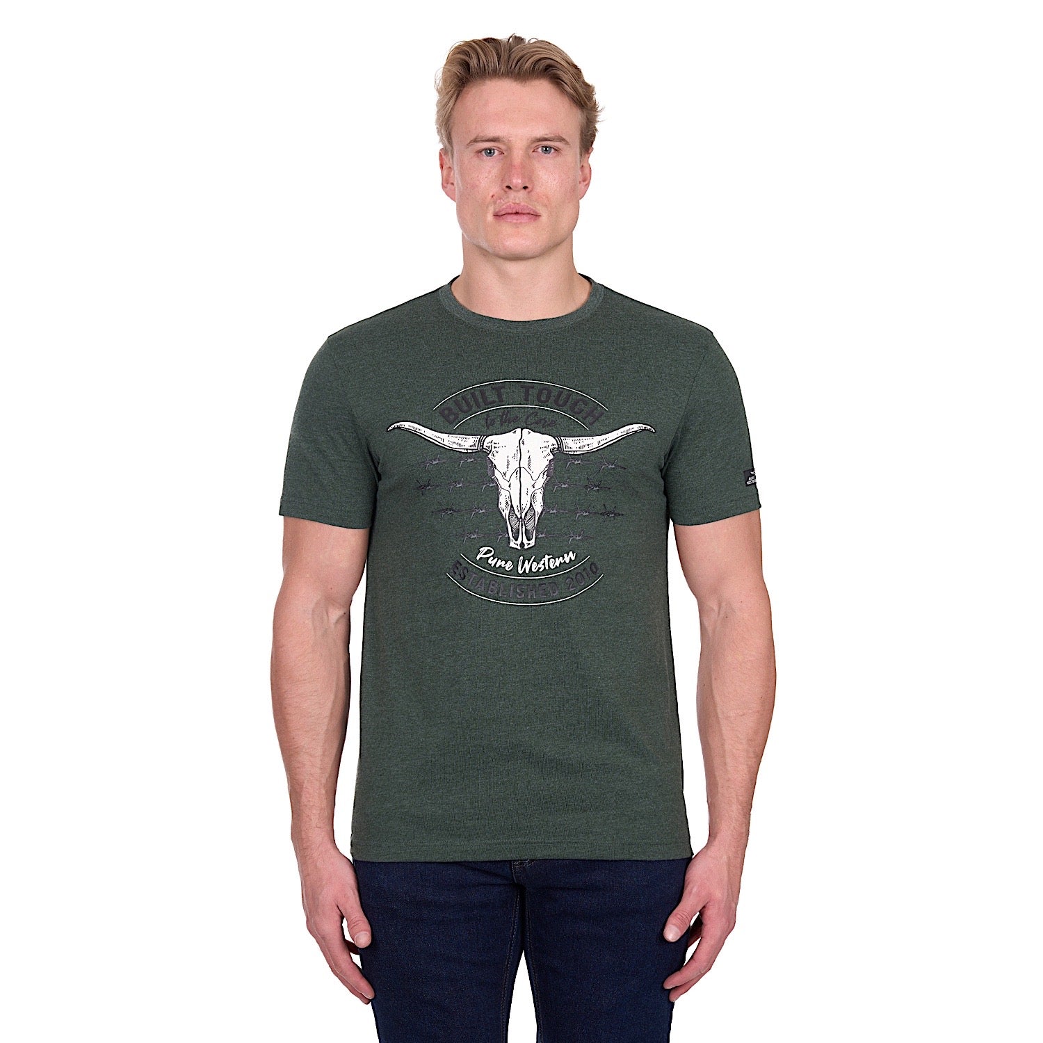 Pure Western Men's Frank T-Shirt - Green Marle - Image 2