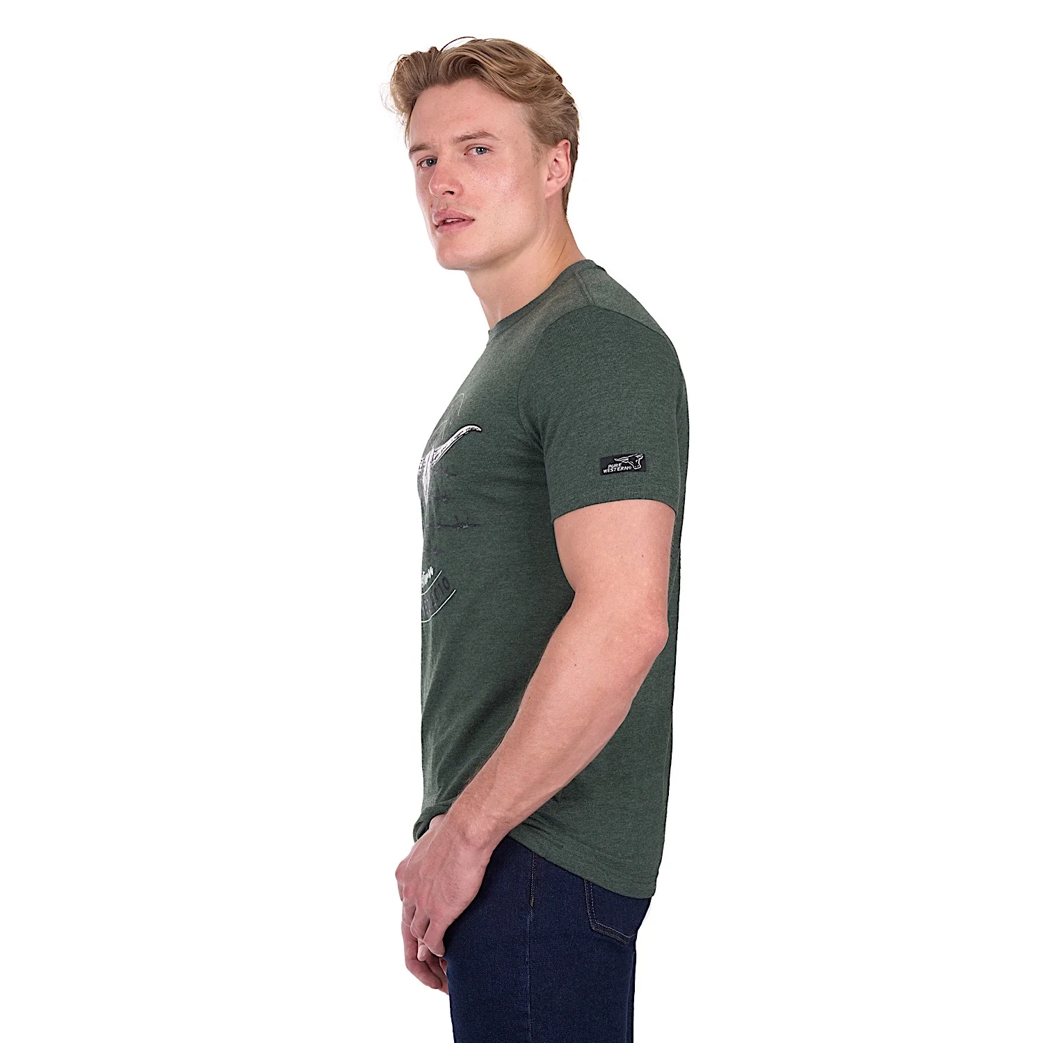 Pure Western Men's Frank T-Shirt - Green Marle - Image 3