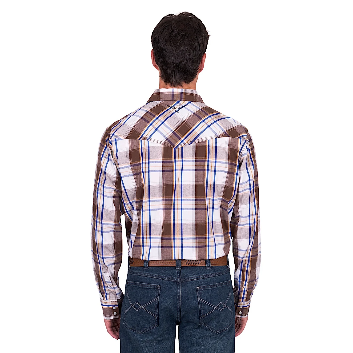 Pure Western Men's George Shirt - Dark Tan/Blue - Image 3
