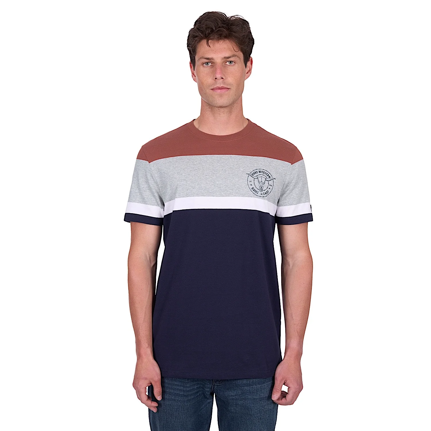 Pure Western Men's Jeffery Tee - Navy/Rust - Image 2